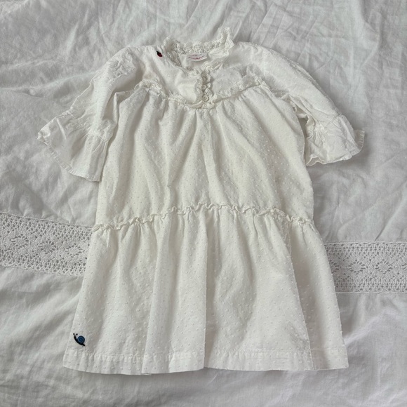 Hanna Andersson Sz 5 White Swiss Dot Lace Dress Girls Embroidered ladybug - Picture 1 of 10